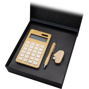 BAMBU VIP KUTU SET (HESAP MAKİNESİ - KALEM - USB BELLEK)