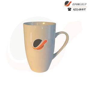 Beyaz Baskılı Porselen Kahve Kupası