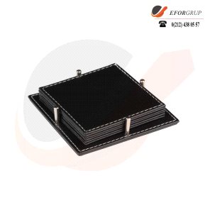 Siyah Deri Bardak Altlığı