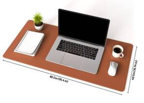 Kahverengi Deri Mouse Pad 90x40 XL Dikişli Kenar Çift Yönlü Kullanım Masa Matı Sümen