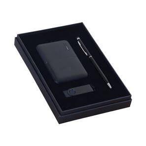 KUTULU HEDİYE SETİ (POWERBANK - KALEM - USB BELLEK) SİYAH