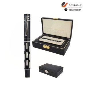 Kutulu Sedef Roller Kalem Gümüş Renk Detaylı