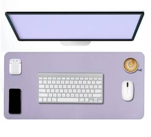 Lila Deri Mouse Pad 70x30 L Dikişli Kenar Çift Yönlü Kullanım Masa Matı Sümen