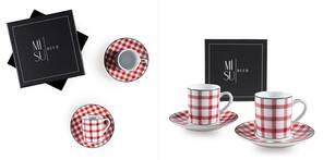 Mi Su Deco Sue Kırmızı Ekose Desenli Porselen Fincan Seti