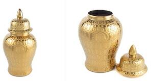 Mikasa Moor Altın Desenli Seramik Küp Kapaklı Vazo