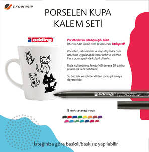 Porselen Kupa ve Edding Kalem Seti