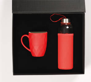 Prizma Kupa ve Cam Matara Seti Kırmızı