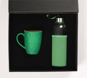 Prizma Kupa ve Cam Matara Seti Yeşil