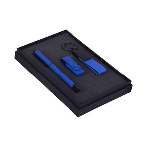 PROMOSYON KUTULU HEDİYE SETİ / ANAHTARLIK USB BELLEK KALEM MAVİ