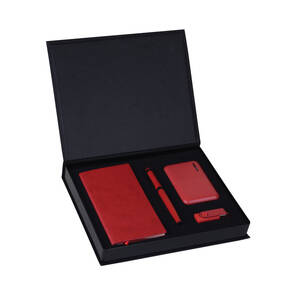 PROMOSYON KUTULU HEDİYE SETİ / DEFTER KALEM POWERBANK USB BELLEK KIRMIZI