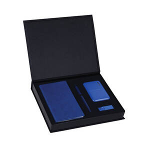 PROMOSYON KUTULU HEDİYE SETİ / DEFTER KALEM POWERBANK USB BELLEK MAVİ