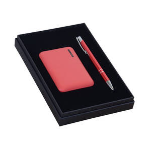 PROMOSYON KUTULU HEDİYE SETİ / KALEM POWERBANK KIRMIZI