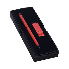 PROMOSYON KUTULU HEDİYE SETİ / KALEM USB BELLEK KIRMIZI