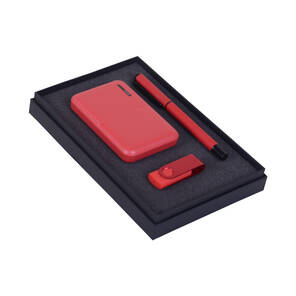 PROMOSYON KUTULU HEDİYE SETİ / POWERBANK USB BELLEK KALEM KIRMIZI