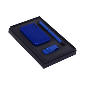 PROMOSYON KUTULU HEDİYE SETİ / POWERBANK USB BELLEK KALEM MAVİ