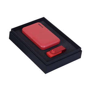 PROMOSYON KUTULU HEDİYE SETİ / POWERBANK USB BELLEK KIRMIZI