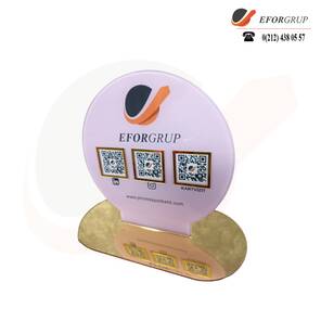 QR Kodlu Logolu Yuvarlak Şirket Tanıtım Standı 3'lü