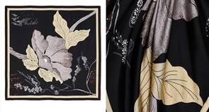 Siyah Japone Desen 90x90 cm İpek Eşarp