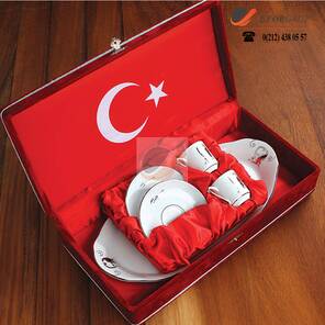 Sunum Tepsili Logolu Türk Kahvesi Fincanı Seti