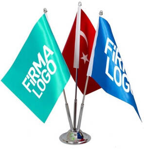 Üçlü Logolu Masa Bayrağı