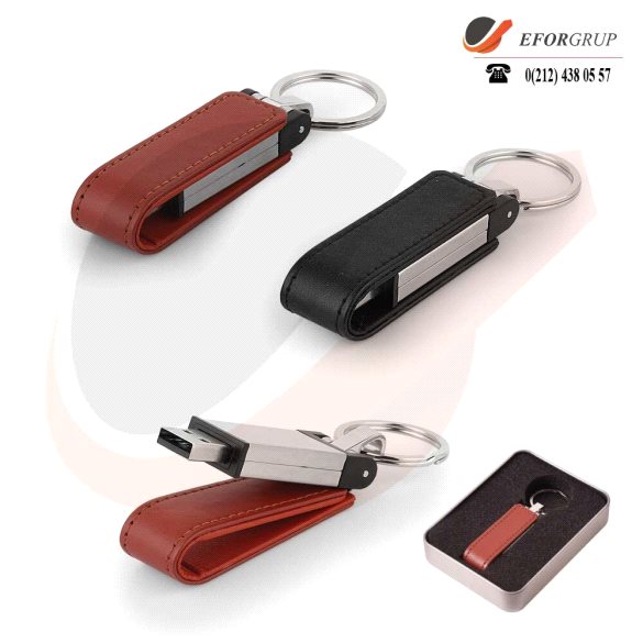 8 GB Deri Metal Anahtarlık USB Bellek