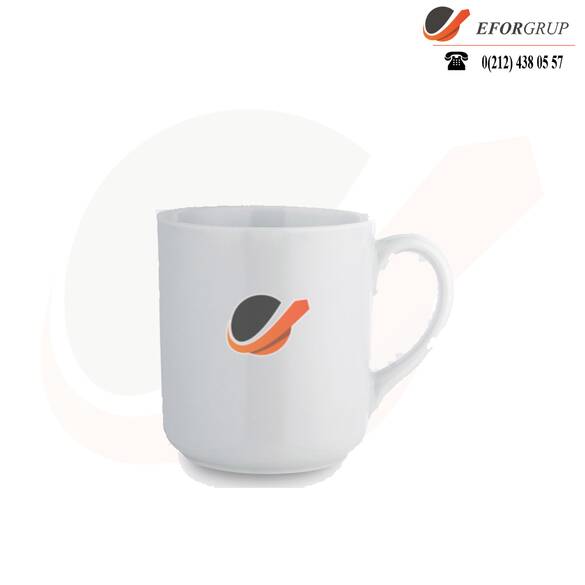 Baskılı Düz Beyaz Porselen Kupa