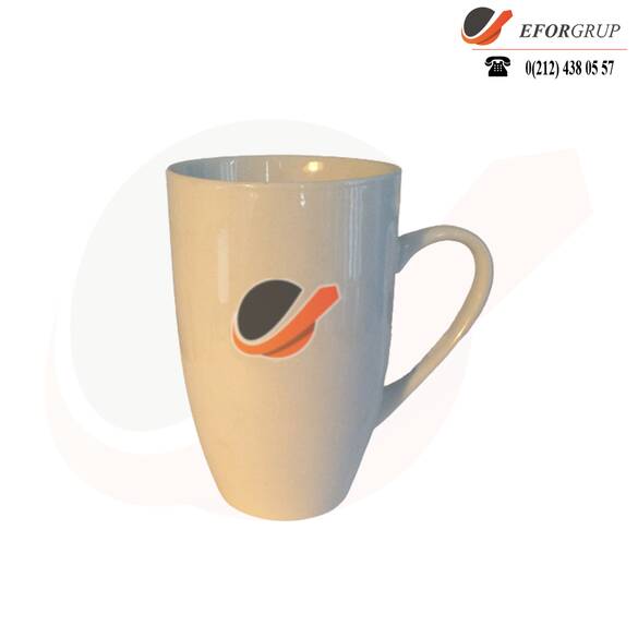 Beyaz Baskılı Porselen Kahve Kupası