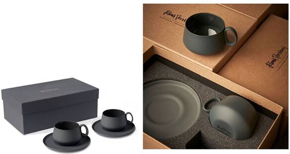 Esma Dereboy Tube 2li Siyah Tabaklı Kahve Fincanı Seti