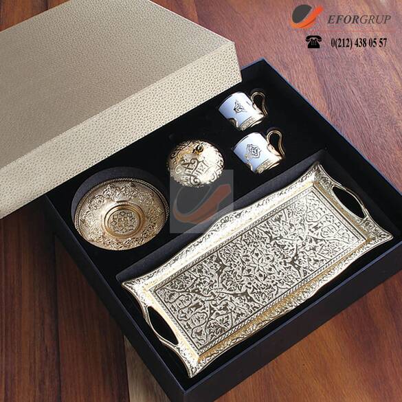 Gümüş İşlemeli Tepsili Türk Kahvesi Fincanı Seti