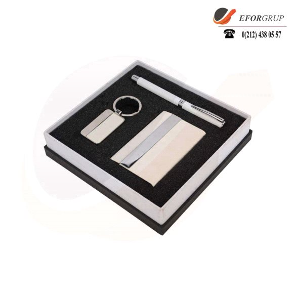 Promosyon Kutulu Beyaz VIP Set (Kartvizitlik+Anahtarlık+Roller Kalem)