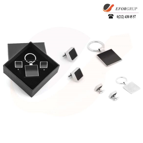 Kutulu Kare VIP Set (Metal Anahtarlık+Kol Düğmeli)