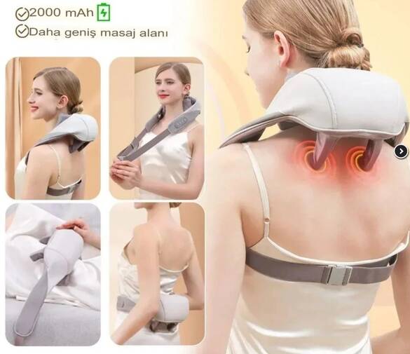 MASAJ ALETİ Şarjlı Yeni Nesil 8D Boyun Sırt Omuz Yoğurma Asmalı Masaj Yastığı