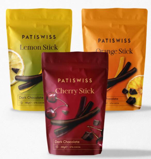 PATİSWİSS Bitter Çikolatalı Portakal, Limon ve Vişne Çubukları Set 80g