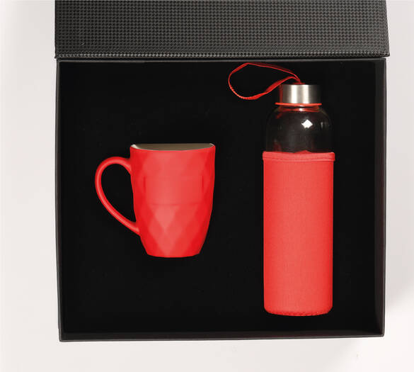 Prizma Kupa ve Cam Matara Seti Kırmızı