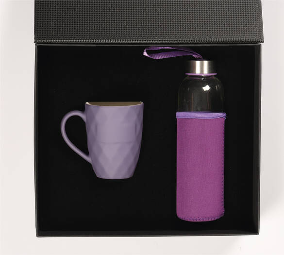 Prizma Kupa ve Cam Matara Seti Mor