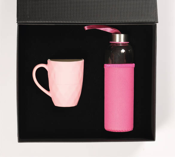 Prizma Kupa ve Cam Matara Seti Pembe