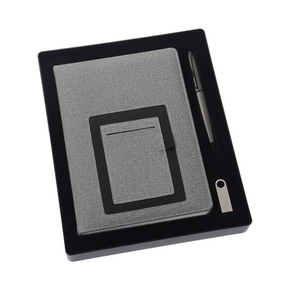 PROMOSYON KUTULU DEFTER KALEM USB BELLEK SETİ FÜME