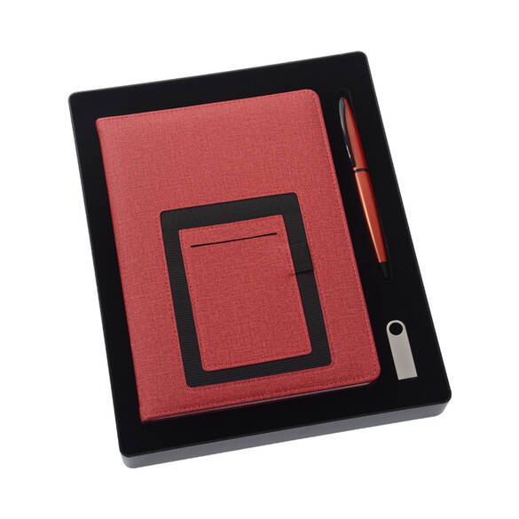 PROMOSYON KUTULU DEFTER KALEM USB BELLEK SETİ KIRMIZI