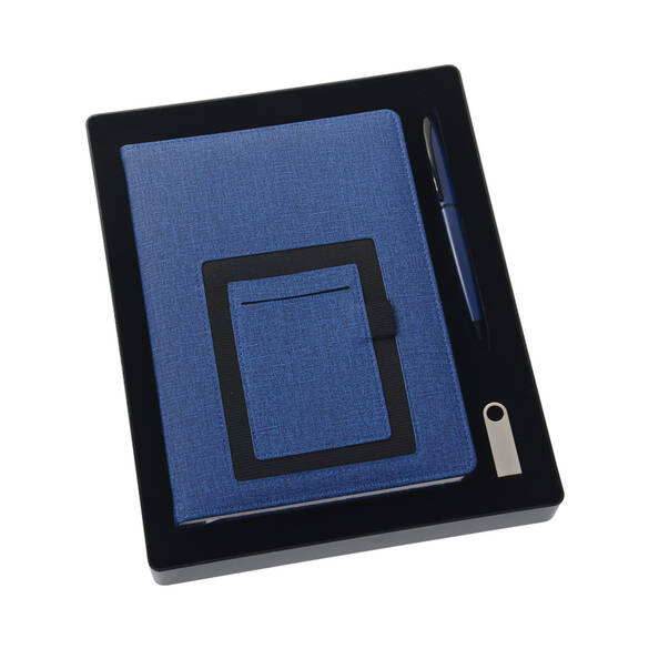 PROMOSYON KUTULU DEFTER KALEM USB BELLEK SETİ MAVİ