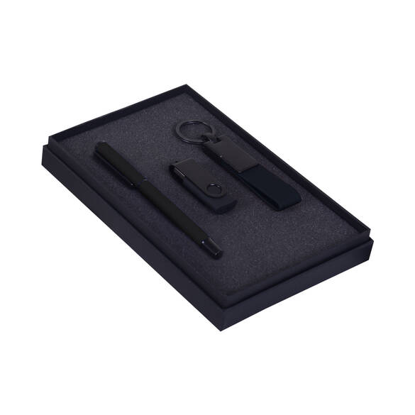 PROMOSYON KUTULU HEDİYE SETİ / ANAHTARLIK USB BELLEK KALEM SİYAH