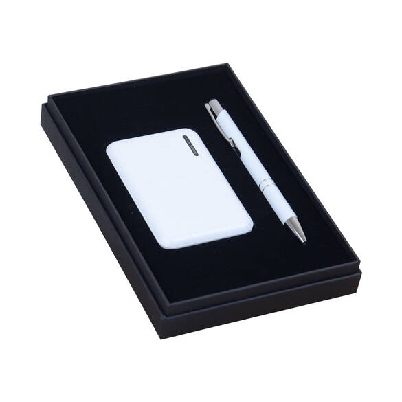 PROMOSYON KUTULU HEDİYE SETİ / KALEM POWERBANK BEYAZ