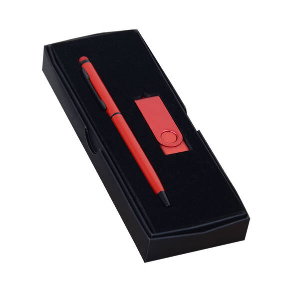 PROMOSYON KUTULU HEDİYE SETİ / KALEM USB BELLEK KIRMIZI
