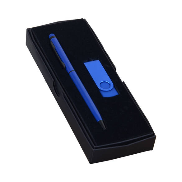 PROMOSYON KUTULU HEDİYE SETİ / KALEM USB BELLEK MAVİ