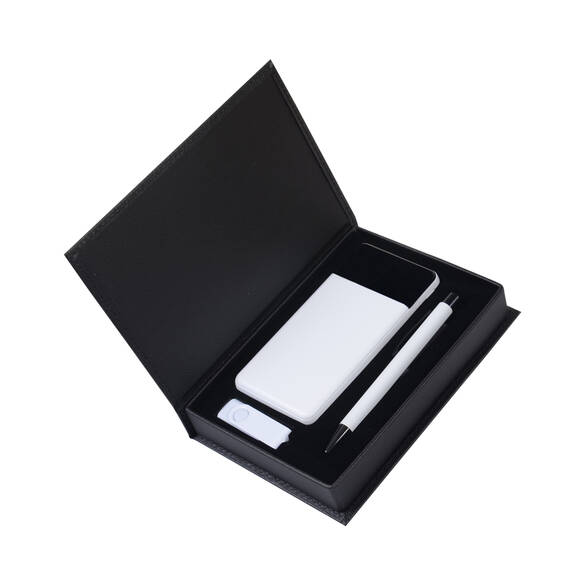 PROMOSYON KUTULU HEDİYE SETİ / KALEM USB BELLEK POWERBANK BEYAZ