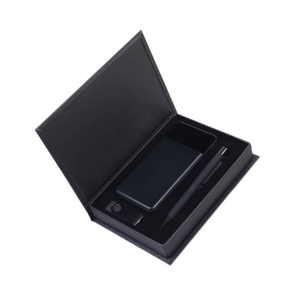 PROMOSYON KUTULU HEDİYE SETİ / KALEM USB BELLEK POWERBANK SİYAH