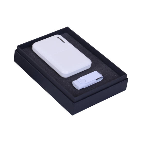 PROMOSYON KUTULU HEDİYE SETİ / POWERBANK USB BELLEK BEYAZ