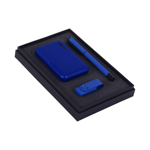 PROMOSYON KUTULU HEDİYE SETİ / POWERBANK USB BELLEK KALEM MAVİ