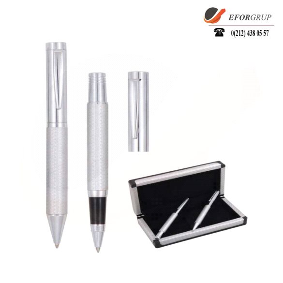 Promosyon Gümüş Renk Roller Tükenmez Kalem Seti