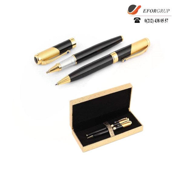 Roller, Tükenmez Siyah+Altın Renk Kalem Seti