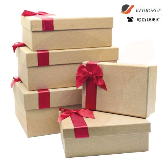 Saten Kurdeleli Kraft Hediye Kutusu ( 36 x 27 x 14 cm )